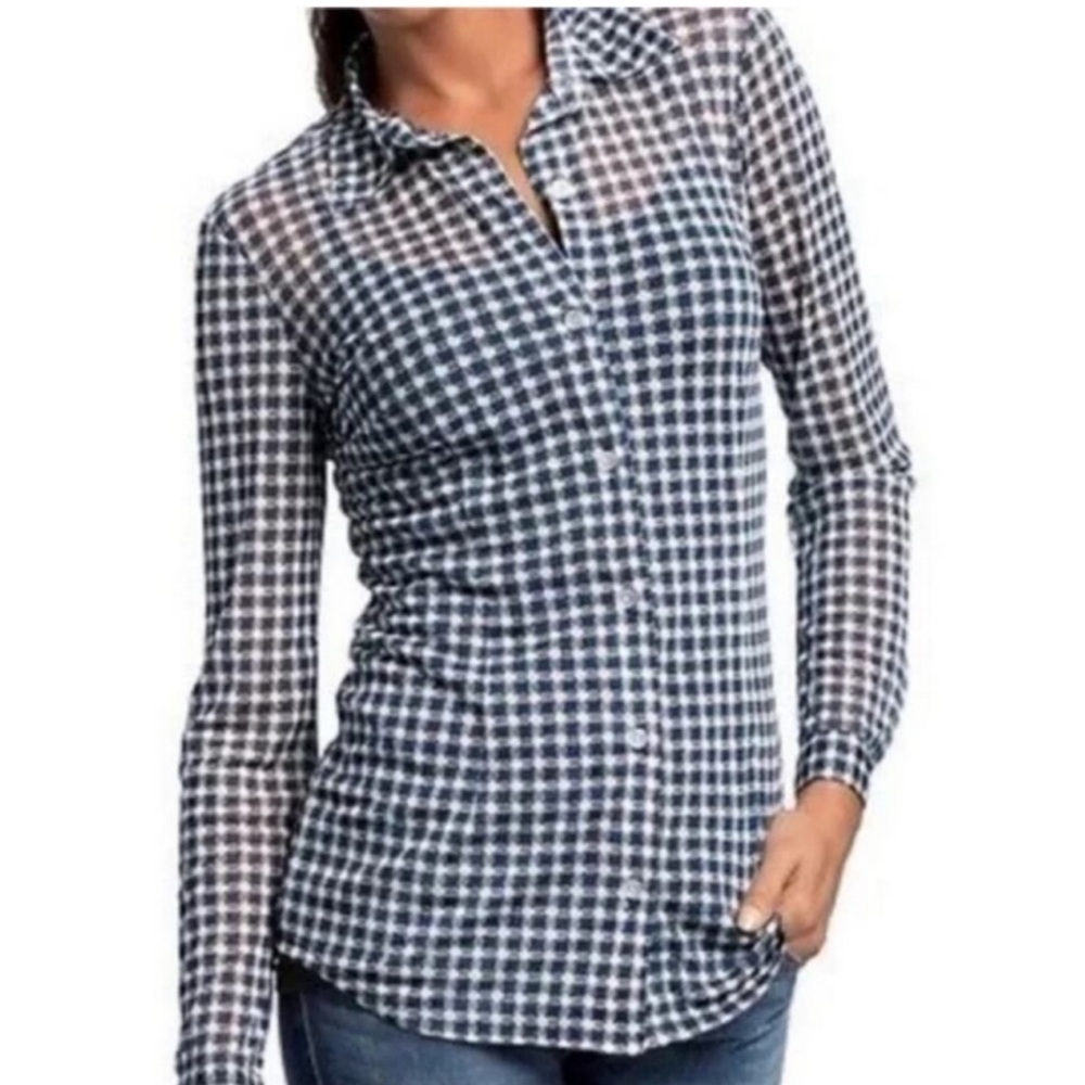Cabi Sheer Long Sleeve Button Down Top